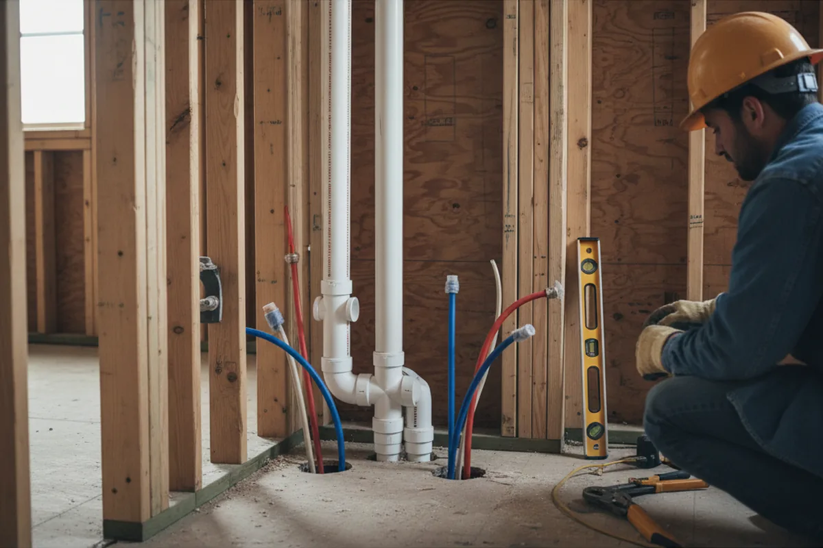 Drain and supply rough-in during Sump Pump Repair in West Point
